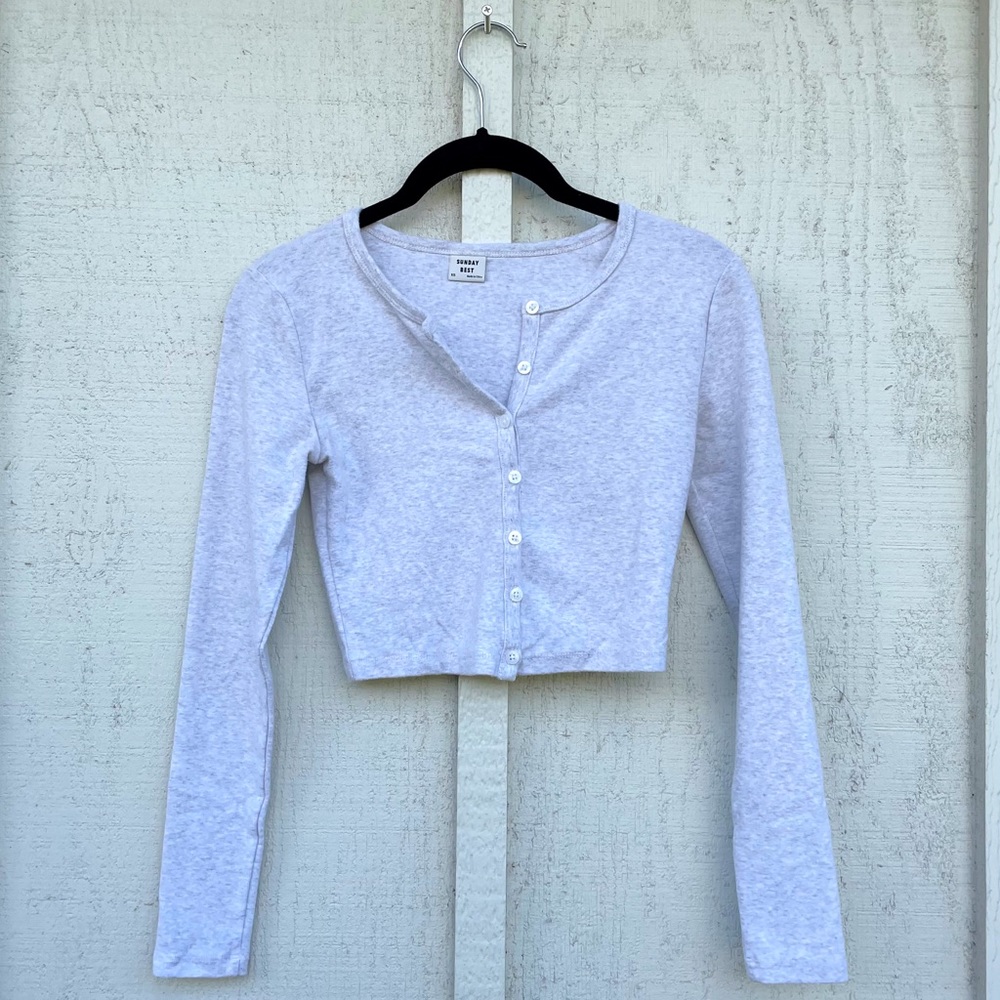 sunday best cropped ribbed cardigan - apple long sleeve
